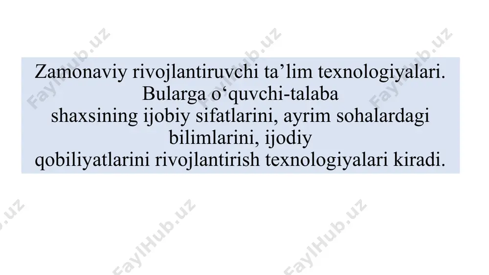y ko‘nikmalarni oshirish – nazariy bilimlar va amaliy tajribalar o‘rtasida bog‘liqlikni yaratadi. innovatsion fikrlashni rivojlantirish – o‘quvchilarni yangi ilmiy va texnologik yutuqlar bilan tanishtiradi. shaxsiy rivojlanishga yordam beradi – fanga yo‘naltirilgan ta’limda o‘quvchilar o‘z shaxsiy qobiliyatlari va qiziqishlarini kashf etadilar. blum taksonomiyasi benjamin blum (1913-1999) amerikalik psixolog-pedagog blum taksanomiyasi asoschisi. 1956 yilda bendjamin blum ta’lim ruhshunoslardan iborat bo‘lgan guruhni boshqargan. bu guruh o‘rganish jarayonida muhim bo‘lgan aqliy darajalar ketma ketligini tasniflash jarayonini rivojlantirgan. bilim darajasi (knowledge level). bu eng pastki, boshlang‘ich daraja. bu darajaga tegishli barcha maqsadlar aks ettirish terminlarida ifoda etiladi. masalan: “o‘zbekistonning barcha tarixiy shaxarlari aytish”, “kompyuterni o‘chirish bo‘yicha barcha xarakatlarning ketma-ketligini sanab o‘tish”. bu erda tinglovchilarni tegishli ma’lumot bilan ular uni qaytara oladigan qilib tanishtirishni o‘zi kifoya. tushunish darajasi (comprehension level). keyingi darajani yutug‘ini aks ettirish uchun tinglovchilar o‘rganilayotgan materialni o‘z so‘zlari bilan ifodalab berishi kerak. taklif qilingan ma’lumotni jamlash, uni o‘z so‘zi bilan ifodalash qobiliyati, tinglovchilar …