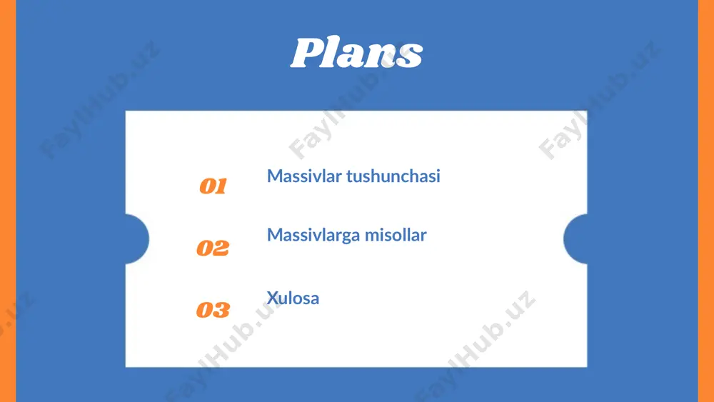 ish mumkin. massivlar turlari bir o'lchovli massivlar ko'p o'lchovli massivlar dinamik massivlar massivlar qanday ishlaydi massivlar - bir xil turdagi elementlar to'plamidir. ular dasturlashda ma'lumotlarni saqlash va boshqarish uchun keng qo'llaniladi. massivlar, bir nechta qiymatlarni bir joyda saqlash imkonini beradi, bu esa dasturchilarga ma'lumotlar bilan samarali ishlashga yordam beradi. massivlarning har bir elementi indekslar orqali boshqariladi. indeks - massivdagi elementning joylashuvini belgilovchi raqam. dasturlash tillarida indekslar odatda 0 dan boshlanadi, ya'ni birinchi element 0-indeksi bilan belgilanadi. massivlardan foydalanishning ko'plab misollari mavjud. masalan, raqamlar ro'yxatini saqlash yoki foydalanuvchilar ma'lumotlarini saqlashda massivlar juda foydali. dasturlashda massivlar bilan ishlash, ma'lumotlar bilan manipulatsiya qilishni osonlashtiradi. massivlar qanday ishlaydi massivlarning struktura va ishlash tamoyillari indekslar va ularning roli massivlar bilan ishlash misollari massivlarning dasturlashdagi o'rni tezkor kirish massivlar dasturlashda ma'lumotlarni saqlash va tezkor kirishni ta'minlashda muhim rol o'ynaydi. ular bir xil turdagi ma'lumotlarni bir joyda saqlash imkonini beradi, bu esa kodni soddalashtiradi va samaradorligini oshiradi. …