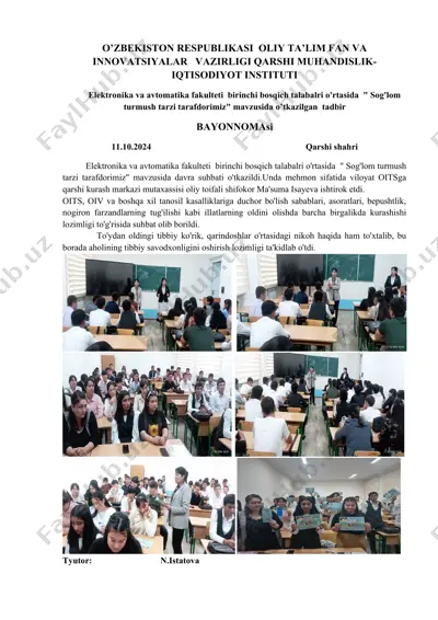 tadbir "sog'lom turmush tarzi tarafdorimiz" bayonnomasi — DOCX