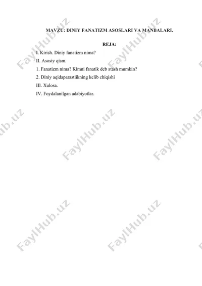 diniy fanatizm asoslari va manbalari — DOCX