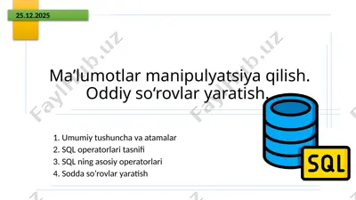 sql operatorlari guruhi — PPTX