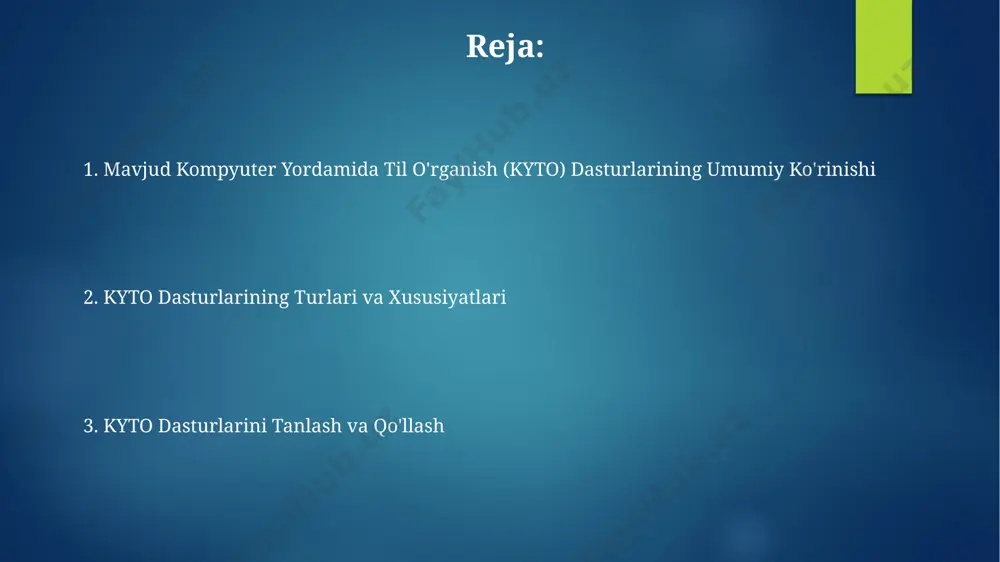 moslashuvchanlikni ta'minlaydi va o'rtacha 15 xil o'quv uslubini qo'llab-quvvatlaydi. onlayn call dasturlari 20 dan ortiq turli xil o'quv materiallari va 1000 so'zdan ortiq lug'atga ega bo'lib, istalgan joyda, istalgan vaqtda o'qish imkoniyatini beradi. interfaol mashqlar va oʻyinlar “interfaol mashqlar va oʻyinlar” dasturi 50 dan ortiq interfaol mashq va oʻyinlarni oʻz ichiga oladi, ular turli xil til koʻnikmalarini, jumladan, tinglash, gapirish, oʻqish va yozishni rivojlantirishga qaratilgan. dasturda 2000 dan ortiq soʻz va iboralar mavjud boʻlib, ularning har biri audio yozuv va rasmli tasvirlar bilan ta'minlangan, bu esa yangi lugʻatni oson va samarali oʻrganishga yordam beradi. kyto dasturlarining afzalliklari va kamchiliklari kyto dasturlari interfaol mashqlar va o'yinlar orqali 30% ga yaqin til o'rganish samaradorligini oshirishi mumkin, biroq ba'zi dasturlar cheklangan lug'at va grammatika imkoniyatlariga ega. ba'zi kyto dasturlari 1000 dan ortiq so'z va iboralarni o'z ichiga olgan keng lug'atga ega bo'lsa-da, individual o'quvchi ehtiyojlariga moslashish darajasi past bo'lishi mumkin. mavjud kompyuter yordamida …