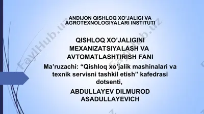 g’alla o’rish yig’ish va don tozalash mashinalari — PPT