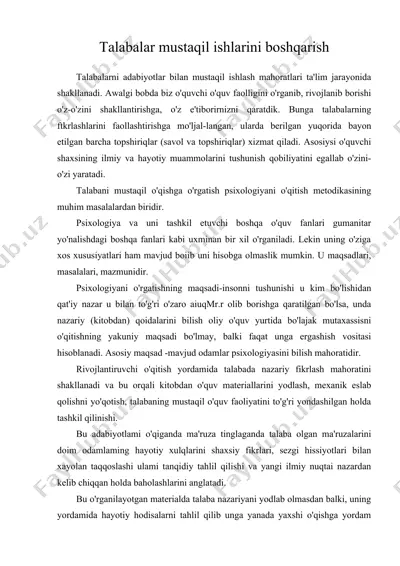 talabalar mustaqil ishlarini boshqarish — DOC