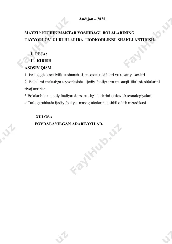 a texnologiyalarini tadbiq etish, bolalarni har tomonlama intelektual, axloqiy, estetik, jismoniy rivojlantirish uchun shart- sharoitlar yaratish masalalariga alohida e’tibor qaratildi. bu qaror maktabgacha ta’lim tizimini yanada takomillashuviga xizmat qiladi. shu yillarda maktabgacha ta’lim tizimini takomillashtirish, ta’lim-tarbiya mazmuni, shakli vosita va metodlarini yangilashga alohida e’tibor berilmoqda. shaxs ijodkorlik sifatlarini rivojlantirishga asosiy metodologik va kontseptual yondashuvlar, kreativ shaxs individual sifatlarini shakllantirishning psixologik xususiyatlari, uzluksiz ta’lim tizimida pedagoglar kasbiy ijodkorligini tashkil etish texnologiyalari bilan bog’liq masalalar yoritilgan. bilish faoliyati ko’p qirrali, murakkab jarayon bo’lib, uning ta’limni amalga oshirishdagi samaradorligi pedagog qobiliyati, izlanuvchanligi, tafakkuri, kuzatuvchanligi va ijodiy yondashuviga bog’liq. shuning uchun ham bilish jarayonida ijod muhim o’rinni egallaydi. ijod-insonning fan, texnika, ishlab chiqarish, madaniyat va boshqa sohalarda ijtimoiy ahamiyatga ega bo’lgan yangilik yaratishi bilan bog’liq murakkab psixologik jarayondir. unda inson tafakkuri, xotirasi, tasavvuri, diqqati, irodasi faol ishtirok etadi, ijodda bilim, tajriba, istehdod namoyon bo’ladi. abu nasr forobiyning ta’rifiga ko’ra «ijod – bilish jarayonida shunday …