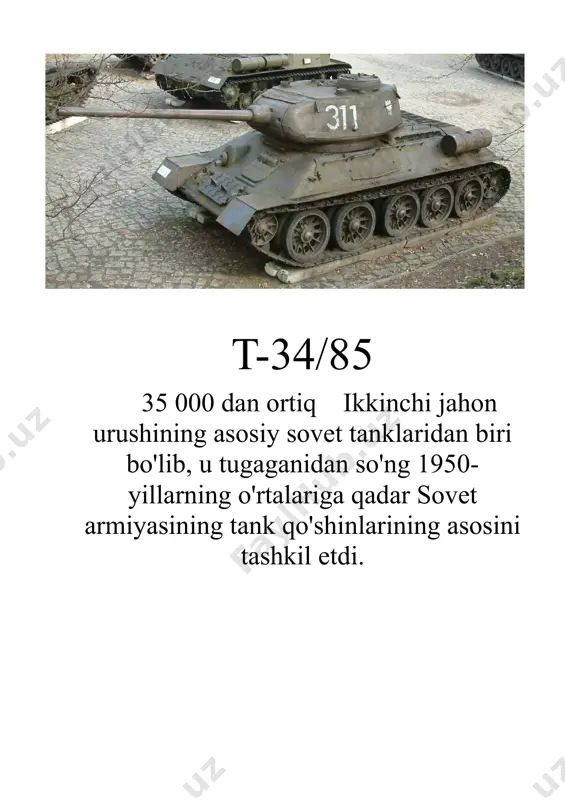 ontal proyeksiyada urishga qodir edi "maus" o'ta og'ir tanki 2 dona 1942-1945 yillarda ferdinand porsche boshchiligida uchinchi reyxda ishlab chiqarilgan o'ta og'ir tank. u metallga kiritilgan eng yirik tank hisoblanadi (jangovar og'irligi 188,9 tonna). image7.png image8.png image9.png image10.png image1.png image2.png image3.png image4.png image5.png image6.png