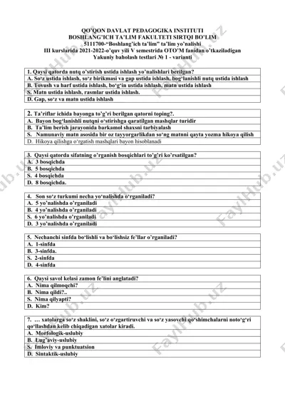 yakuniy baholash testlari № 1 - varianti — DOC