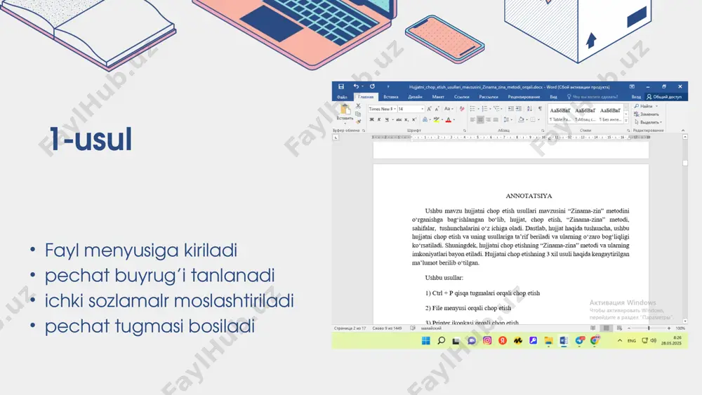 hujjatni chop etish usullari mavzusini “zinama-zina” metodi orqali o‘rgatish - Page 4