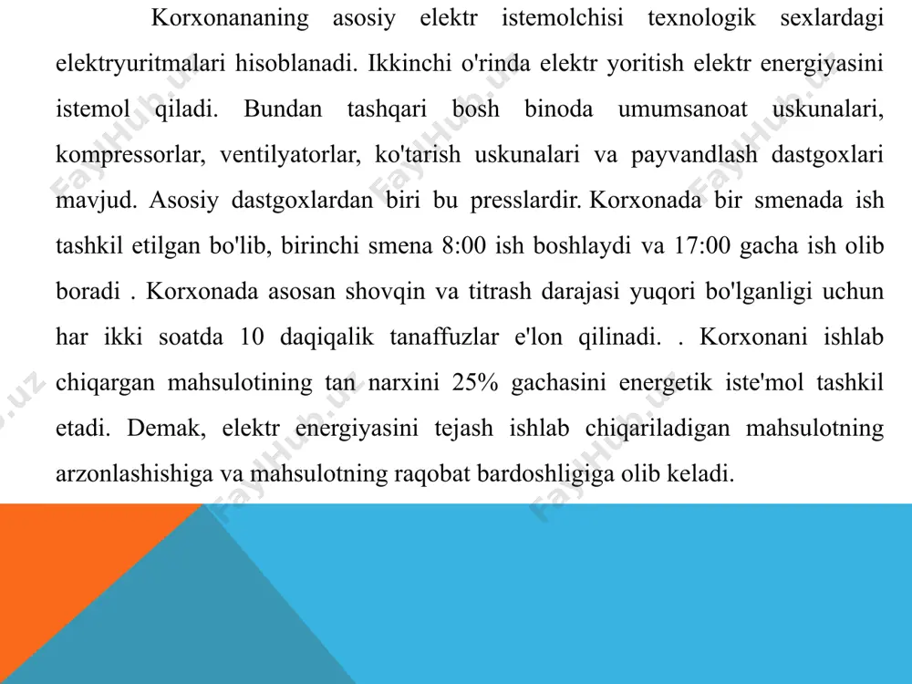 чник по электроснабжению промышленных предприятий" а.а. фёдорова и г.в. сербиновского м. энергия, 1980 yil. 2. g'oyipov t.sh. "elektr tarmoqlari va jihozlarini yig'ish va sozlash". voris- nashriyot, 2012-yil. 3. imomnazarov a.t. "elektr tarmoqlarini ta'mirlash texnologiyasi". 2010-yil. 4. majidov s. "elektr mashinalari va elektr yuritma". o'qituvchi, 2002-yil. 5. imomnazarov a. "sanoat korxonalarida elektr jihozlariga texnik xizmat ko'rsatish va ta'mirlash". «turon-iqbol»> 2006-yil. 6. qodirov t.m. "sanoat korxonalari va fuqaro binolarining elektr ta'minoti".- toshkent. cho'lpon nomidagi nashriyot-matbaa uyushmasi, 2007-yil. ilovalar image3.png image4.png image5.jpeg image14.jpeg image15.jpeg image16.jpeg image17.jpeg image6.jpeg image7.jpeg image8.jpeg image9.jpeg image10.jpeg image11.jpeg image12.jpeg image13.jpeg image22.jpeg image23.jpeg image24.jpeg image25.jpeg image26.jpeg image27.jpeg image18.jpeg image28.jpeg image19.jpeg image20.jpeg image21.jpeg image29.png image30.png image31.jpeg image32.jpeg image33.jpeg image34.jpeg