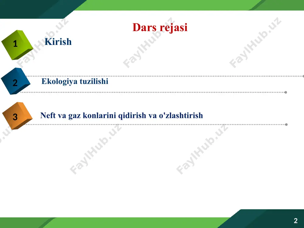 trans. ekol muhandislik atmosfera iqlim o’zgarishi ozon teshiklari parnik effekti toza suv muom inson ekol qishloq ekologi shahar ekologiy millat ekologiya ekolog o’rganish (talim, tarbiya) nooekologiya biologiya zooekologiya fitosenologiya mikroekologiya gidroekologiya toza suv m okeanlar toza suv daryo va ko’llar yer osti suvlari qishloq ho’ agroekologiya almashlab ekis melioratsiya qishloq ho’jalik litosfera suv pasay, oqish cho’llanish tuproq unumdorlgi tuproq ifloslanishi gidrosfera inson ekol madaniyat, ahl demografiya iqtisod va ekolo etnoekologiya suvning ifloslanishi neft va gaz qazib olish tabiiy muhit bilan chambarchas bog'liq muhandislik ekologiyasi - bu sanoat ishlab chiqarishining tabiiy muhit bilan o'zaro ta'sirini o'rganadigan va tabiiy va sanoat tizimlarining yaratilishi va oqilona ishlashini ta'minlaydigan murakkab jarayon. asosiy vazifa - bu texnik jihatdan mumkin bo'lgan, iqtisodiy jihatdan maqsadga muvofiq va ekologik jihatdan zarur choralarni ishlab chiqish va amalga oshirish hozirgi va kelajak avlodlarning manfaatlarini hisobga olgan holda tabiiy resurslardan va er osti boyliklaridan oqilona foydalanish va ularni muhofaza qilish. atrof …