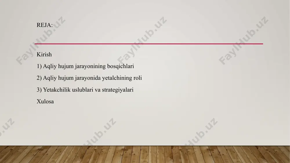 o'z fikrlarini erkin tarzda aytadilar. bu bosqichda hech qanday tanqid yoki baholash bo'lmasligi kerak, shuning uchun barcha g'oyalar qabul qilinadi va yozib olinadi. g'oyalarni baholash: olingan g'oyalarni tahlil qilish va ulardan eng yaxshi variantlarini tanlash. bu bosqichda jamoa a'zolari g'oyalarni muhokama qilib, ularning afzalliklari va kamchiliklarini ko'rib chiqadilar. reja tuzish: tanlangan g'oyalar asosida amaliy reja ishlab chiqish. bu bosqichda jamoa qanday harakat qilish kerakligini va kim nima qilishi kerakligini belgilaydi. aqliy hujum jarayonining bosqichlari amaliyotga o'tish: rejani amalga oshirish va natijalarni kuzatish. bu bosqichda reja amalga oshiriladi va uning samaradorligi baholanadi. natijalarni tahlil qilish: olingan natijalarni tahlil qilib, kelgusidagi aqliy hujumlar uchun xulosa chiqarish. bu bosqichda muvaffaqiyatlar va kamchiliklar ko'rib chiqiladi. aqliy hujum jarayonida yetalchining roli strategik rejalashtirish yetakchi aqliy hujum jarayonining maqsadlarini aniqlaydi va jamoani to'g'ri yo'naltiradi. u muammoni tahlil qilib, qaysi yo'nalishlarda g'oyalar ishlab chiqilishi kerakligini belgilaydi. bu jarayonda yetakchi aniq va o'lchovli maqsadlar qo'yishi lozim. jamoani motivatsiya …