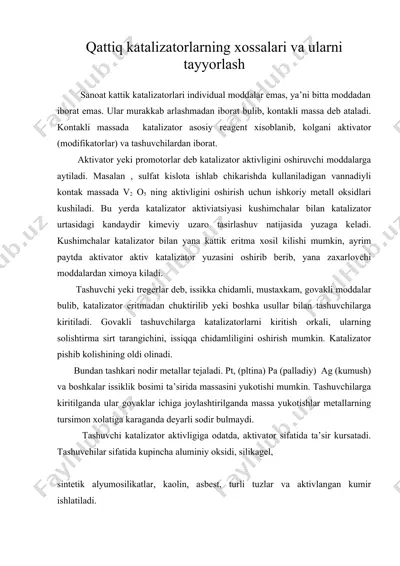 qattiq katalizatorlarning xossalari va ularni tayyorlash — DOCX