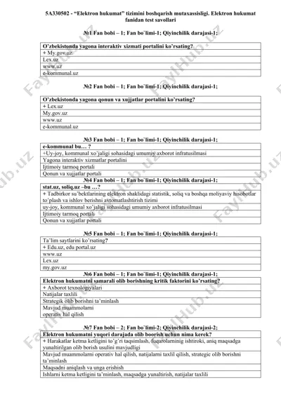 elektron hukumat tizimini boshqarish mutaxassisligi — DOCX