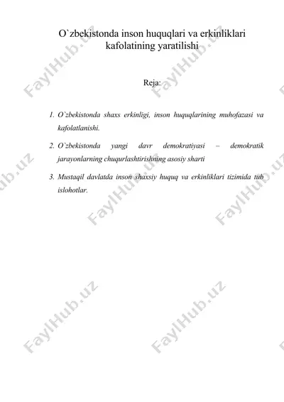 o'zbekistonda inson huquqlari va erkinliklari kafolatining yaratilishi — DOC