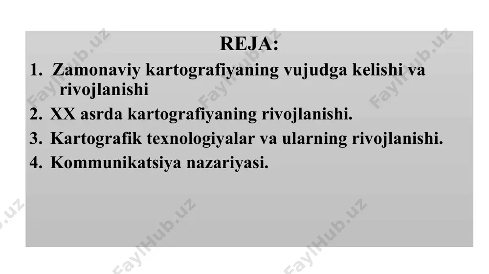 rafiyadan laboratoriya mashg‘ulotlari. toshkent.: «o‘qituvchi», 1990. kartografiyaning uzoq tarixida vaqti­vaqti bilan katta o‘zgarishlar bo‘lib o‘tdi. o‘zgarishlar davri ko‘plab o‘n yilliklarni yoki undan ko‘proq vaqtni qamrab oldi. ba’zi o‘zgarishlar shunchalik uzoq vaqt davom etdiki, ularni «qayta o‘zgarishlar» deb atasak xato qilmaymiz. o‘zgarishlar uchta omil bilan xususiyatlanadi: texnologiyalar, ma’lumotlar va ijtimoiy, falsafiy o‘zgarishlar. revolyutsiyaning yirik bir davri g‘arb dunyosining rene­sansi bo‘ldi (1350–1650). asosiy texnologik omillardan biri bu nashr qilish uskunalarini kashf qilinishi bo‘ldi. natijada, kitoblar va kartalar ko‘plab kishilarning foydalanishi uchun qulay bo‘ldi, chunki nashr qilish uskunalari yordamida kishilar ularni qo‘lga kiritishga muvaffaq bo‘ldilar. karta xususiyatlarining rivojlanishida ptolomeyning olib borgan tadqiqotlari, ijtimoiy va falsafiy xarakterga ega bo‘ldi. ushbu bajarilgan ishlarning hajmini xx asrda, aniqrog‘i xx asr ning oxirgi yarim yilligida karta haqidagi bilimlarni egallanishiga tenglashtirib bo‘lmaydi. bu esa, kartalarni o‘rganishda yirik hajm dagi ishlar bajarilganidan darak beradi. bu haqidagi hamma bajarilagan ishlar bibliografik ma’lumotlarda to‘liq aks ettirilgan. xx asrda kartografiyaning rivojlanishi. xx …