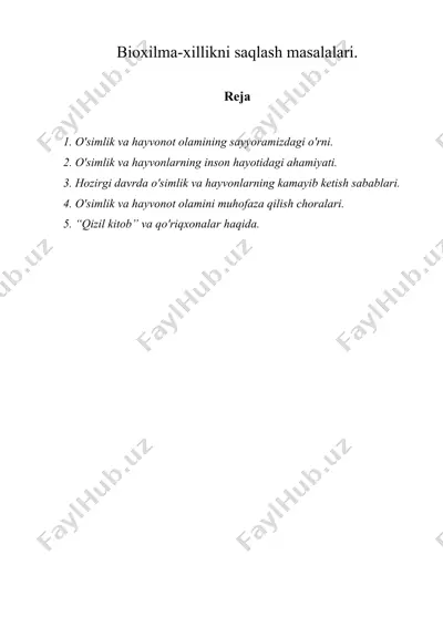 bioxilma-xillikni saqlash masalalari. — DOC