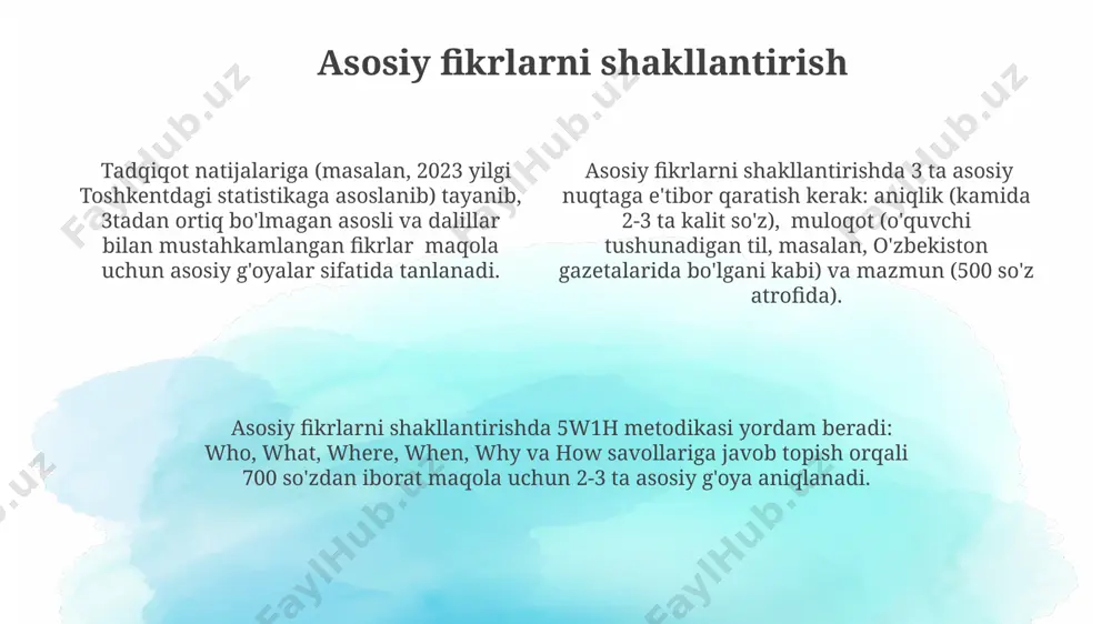 da maqola yozish uchun reja tuzayotganda, hech bo'lmaganda 10 ta asosiy manba va 2 ta tarixiy hujjatga tayanish kerak. oʻzbekistonning etakchi universitetlarida jurnalistika boʻyicha oʻqiyotgan talabalarga 3000 soʻzdan iborat maqola yozish boʻyicha koʻplab amaliy mashgʻulotlar oʻtkaziladi va ularga reja tuzish boʻyicha 5 ta asosiy qoida beriladi. til va uslubni tanlash илмий мақолалар учун 2-3 та асосий фикрни аниқ ва қисқа ифодалаш муҳим, акс ҳолда, 500 дан ортиқ сўзли мақолалардаги ҳаддан ташқари тафсилотлар ўқувчини зериктириши мумкин. америка журналистика мактабларининг тажрибаси кўрсатишича, 1000 сўзли мақолада 3-4 та ёрқин мисол ва 2 та статистикадан фойдаланиш унинг ўқилувчанлигини оширади, шунингдек, тошкентдаги нашриётлар учун муҳим. ўзбекистон матбуотидаги 2023 йилги тадқиқотлар 30% га яқин мақолаларнинг номутаносиб услубда ёзилганини кўрсатди, бу ўқувчиларнинг тушунишига салбий таъсир кўрсатади. muvaffaqiyatni baholash muvaffaqiyatni baholashda 5 yillik reja va 3 ta asosiy ko'rsatkich (foyda, samaradorlik, mijozlar soni) toshkent shahridagi kompaniyalar uchun muhim ahamiyat kasb etadi. samarqand viloyatida joylashgan korxonalar muvaffaqiyatni baholashda 10% …