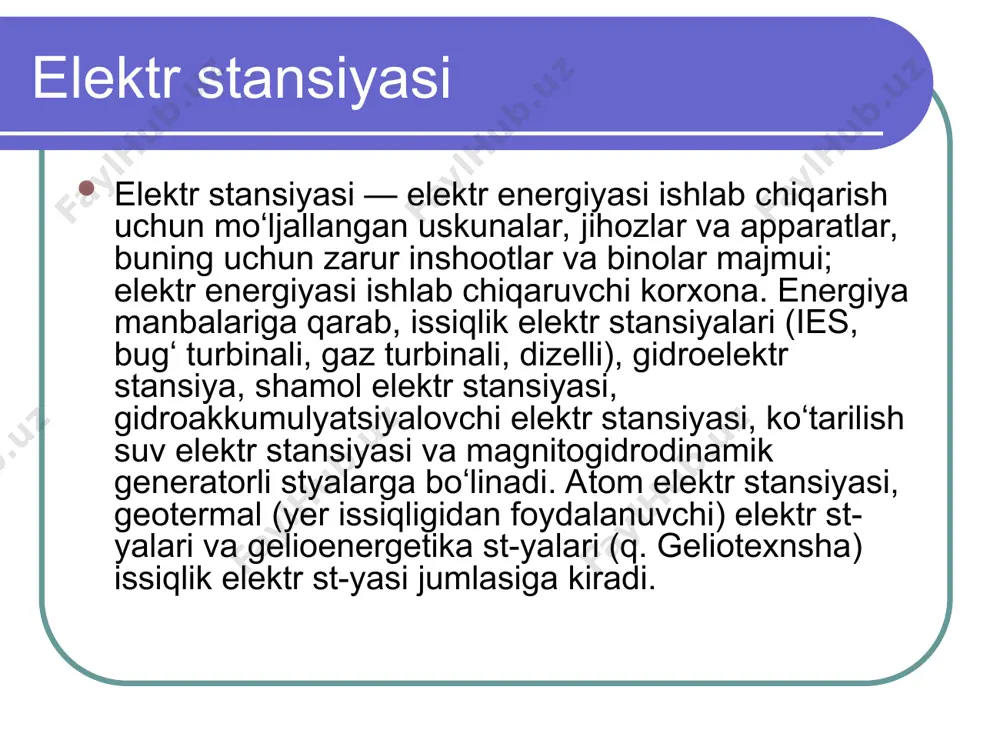 stonda 20 ta issiqlik va 27 ta gidroelektr st-yalari bor; ular yiliga 52 mlrd. kvt soat elektr energiyasi ishlab chiqaradi (2005 yil ma’lumoti)