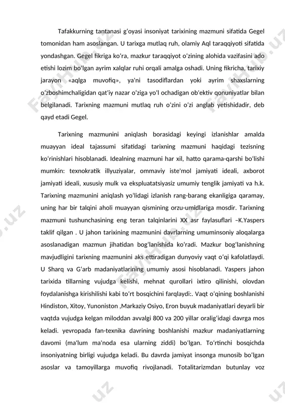 a 200 yillar oralig‘idagi davrga mos keladi. yevropada fan-texnika davrining boshlanishi mazkur madaniyatlarning davomi (ma'lum ma'noda esa ularning ziddi) bo‘lgan. to‘rtinchi bosqichda insoniyatning birligi vujudga keladi. bu davrda jamiyat insonga munosib bo‘lgan asoslar va tamoyillarga muvofiq rivojlanadi. totalitarizmdan butunlay voz kechishga asoslangan huquqiy davlat mazkur birlikning kafili hisoblanadi. tarixning mazmuni – umuminsoniy madaniyatni va vaqt o‘qining avvalida shakllangan an'analarni saqlash va rivojlantirishdadir. bugungi kunda jamiyatning globallashuvi munosabati bilan tarixning mazmuni haqidagi masala yana kun tartibidan o‘rin olmoqda. zamonlar va xalqlar aloqasini, xalqlar o‘rtasidagi hamjihatlikni qaror toptiradigan, ajdodlarning ma'naviy merosini saqlash va ko‘paytirishni, hozirgi avlodlarning erkinligi va ijodiy imkoniyatlarini ro‘yobga chiqarishni ta'minlaydigan qadriyatlar tizimiga qarab mo‘ljal oluvchi g‘oyalar yana muhim ahamiyat kasb etmoqda. xix asrda falsafadan sotsiologiya ajralib chiqa boshladi. mazkur fan jamiyatni tushunishga nisbatan falsafiy yondashuvlarni asosan tan oladi va ayni vaqtda o‘z predmeti va tadqiqot metodlariga ega. o.kont. ijtimoiy tadqiqotlarning ob'ektivligiga erishish lozim, degan g‘oyani himoya qilgan o.kont (1798-1857) …