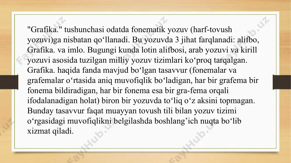 ning 20-yillarida fransuz olimi shampalon tomonidan o‘qilgan, xix-asrning 70-90 yillarida evans o‘qigan qadimgi kput surat yozuvlari va semq o‘qigan kipr surat yozuvlari ham misr surat yozuvlari tipiga kiradi. yozuvning eng qadimgi shakli piktografiyadir. bu yozuv asosan amerika indeeslarida aloqa quroli sifatida qo‘llanilgan. chunki ularning til xususiyatlari shunga mos edi. bu yozuv qadimiy bo‘lgani uchun unda ideografik yozuv bilan bir qatorda piktografiyaning ham ayrim elementlari bor. masalan, toshbaqaning rasmi quruqlik tushunchasini ifodalagan, ya’ni shartli belgi vazifasini o‘tagan. chunki quruqlik tushunchasini yozuvda ideografiya bilan berish qiyin edi. mixxat yozuvlarining turli tiplari. bu tip yozuvlar osiyoda qadimda yashagan qator xalqlarning tillarida ishlatilgan (shumer assiro-ovavilon, elom, xala, xet-kappodokiya, fars tillariga moslangan). bu tur yozuvlar xix-asr boshlarida deshifrovka qilina boshlanib, xx-asrning 10-yillarida tugallandi. somiy xalqlarda qayd qilingan va tillariga moslangan harf yozuvining eng qadimgi shakllari. bular finikiy va xalaan yozuvlari (asosiy yodgorliklari xix-asring 60-70-yillarida va xx-asrning 20-ylllarida topilgan). janubiy arab, oramey yozuvlari (qadimgi namunalari xix-asrning …