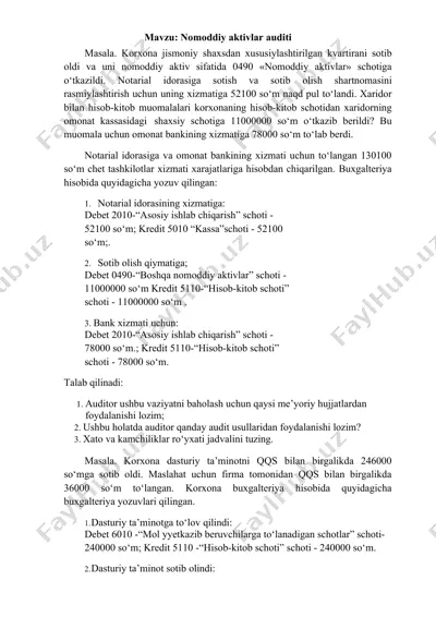 nomoddiy aktivlar auditi — DOCX