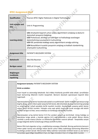 patient’s recovery system — DOCX