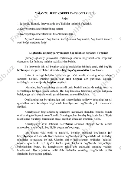 juft korrelyatsion tahlil — DOC