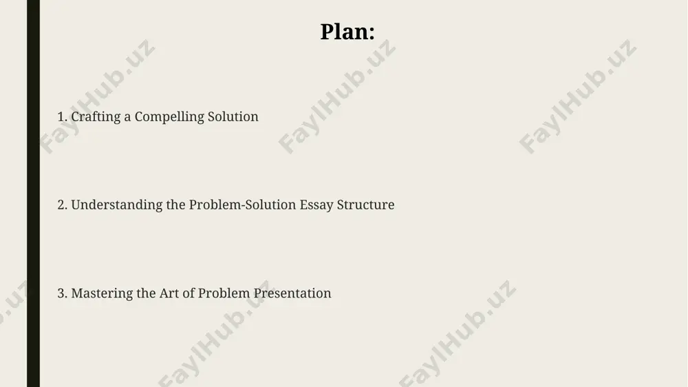 ary statement, ideally within 2-3 sentences, for maximum impact. introduction to problem-solution essays effective problem-solution essays utilize persuasive rhetorical devices, including evidence, examples, and statistics, to convince the reader of the problem's significance and the viability of the proposed solutions. a strong thesis statement, usually located at the end of the introduction, should clearly articulate the problem and propose 2-3 potential solutions to be explored in the body paragraphs. problem-solution essays typically follow a 5-paragraph structure: introduction, 3 supporting solution paragraphs, and a conclusion, offering a clear and logical framework for analysis. structuring your essay a typical problem-solution essay follows a 5-paragraph structure: introduction (1), problem description (2), solution proposal (3), supporting evidence (4), and conclusion (5), ensuring a clear logical flow. employ transitional phrases like "therefore," "consequently," and "as a result" between paragraphs 2 & 3, and 3 & 4 to create a smooth, cohesive transition between problem presentation …