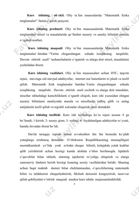 lkan ishlar olib borish, inson mohiyatining yangidan ochishga uni o`zligini anglashga, imkoniyatlarni ro`yobga chiqarishga va ma`naviy intelektual, aqliy amaliy rivojlanishga yangi shart sharoit yaratib berishdi. ta`limning fan va ishlab chiqarish bilan integratsiyasi mexanizmlarini rivojlantirish, uni amaliyotga joriy etish o`qishni mustaqil bilim olishni individuallashtirish hamda masofaviy ta`lim tizimi texnalogiyasini, unung vositalarini ishlab chiqish, o`zlashtirish, yangi pedagogik va axborot texnalogiyalarni asosida o`quvchi va talabalarni o`qitishni jadallashtirish ana shunday dolzarb vazifalar sirasiga kiradi. ta`limni isloh qilish, yangi mazmundagi va zamon talabiga javob beradigan o`quv adabiyotlar qo`llanmalarni yaratish va ilg`or pedagogic texnalogiyalarni joriy etishni taqozo etadi. ta`lim tizimidagi kamchiliklar, shu jumladan, matematika fanida ham o`qitish uslubiyatini chetlab o`tmaydi. matematika sohasida ta`lim sifatini oshirish va ilmiy tadqiqotlarni rivojlantirish chora- tadbirlari to`g`risida qarori. mamlakatimizda matematika 2020-yildagi ilm fanni rivojlantirishning ustuvor yo`nalishlaridan biri sifatida belgilandi. o`tgan davr ichida matematika ilm –fani va ta`limni yangi sifat bosqich; birinchidan, ilg`or ilmiy markazlarda faoliyat yuritayotgan vatandosh matematik olimlarning taklif qilinishi …
