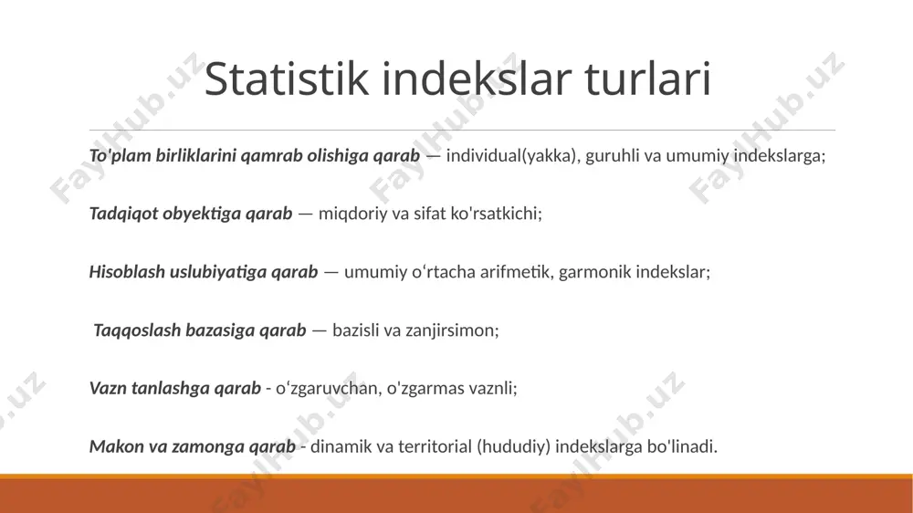 qolgan yoki ortiqcha harajat summasini; 5) tovar oboroti o`zgarishini. mustaqil ta’lim “fayzxolding” kompaniyasida ishlab chiqarilgan mebellar bo`yicha quyidagi ma’lumotlar berilgan: mahsulot turlari ishlab chiqarilgan mahsulot miqdori, ming dona bir donasining tannarxi, ming so`m o`tgan davr joriy davr o`tgan davr joriy davr yumshoq mebel 88 92 860 943 oshxona mebeli 43 63 322 407 shkaf 76 77 270 258 shahar dehqon bozorlarida sotilgan mahsulotlarning bahosi va miqdori to`g`risida ma’lumotlar keltirilgan: mahsulot turlari ishlab chiqarilgan mahsulot miqdori, ming kg bir kg narxi, ming so`m o`tgan davr joriy davr o`tgan davr joriy davr kartoshka 880 920 5 5,5 sabzi 430 630 2 1,8 piyoz 760 770 3 4 mustaqil ta’lim hisoblang: 1) baho va miqdor individual indekslarini; 2) baho va miqdor umumiy indekslarini; 3) tovar oboroti umumiy indeksi; 4)kompaniy tejab qolgan yoki ortiqcha harajat summasini; 5) tovar oboroti o`zgarishini. image2.png image3.png image4.png image5.png image6.png image7.png image8.png image9.png image10.png image11.png image12.png image13.png image14.png image15.png …