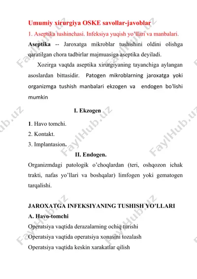 umumiy xirurgiya oske savollar-javoblar — DOCX