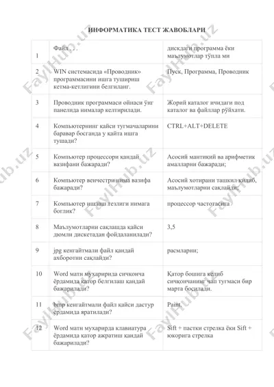 informatika test javoblari — DOCX