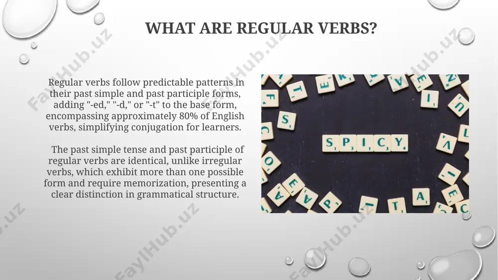 of irregular verbs sometimes involves vowel changes or entirely different stem forms. consider the verb "go," which becomes "goes" in the third-person singular, showcasing an internal vowel shift rather than a simple suffix addition. verb conjugation: regular verbs regular verb conjugation in english follows predictable patterns, with only slight spelling changes in the present tense (e.g., walk, walks) and past participle forms (-ed, -d, -t) many regular verbs add "-ed" to form the past simple and past participle, however, some add only "-d" (e.g., played) or "-t" (e.g what are irregular verbs? the core group of irregular verbs in english are high-frequency words, representing a significant percentage of verbs used in daily conversation. their irregular forms must be memorized individually, impacting vocabulary acquisition for learners. irregular verbs, unlike their regular counterparts, don't follow predictable patterns in their past simple and past participle forms. instead of adding "-ed," they exhibit over …