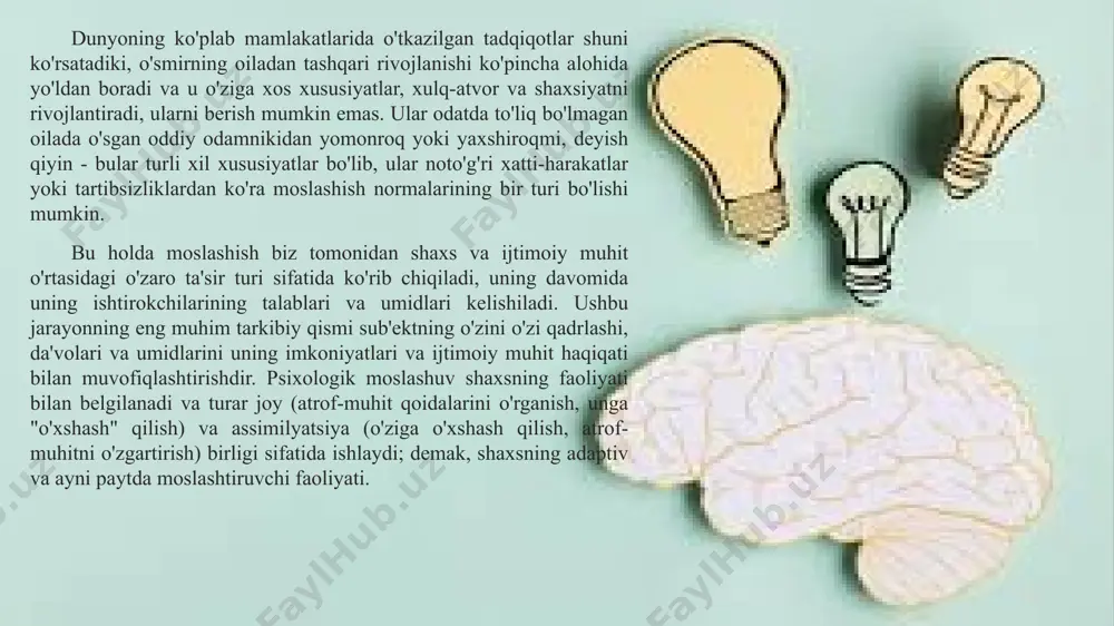 v sindromi (tananing sezilarli salbiy ta'sirlarga javoban moslashish reaktsiyalari to'plami) kabi tushuncha nafaqat darajaga ega ekanligini aniq ko'rsatamiz. biologik yoki fiziologik moslashuv, lekin va psixososyal (masalan, turli ijtimoiy makonlarda hayot sifatini shaxsiy idrok etish). 1936 yilda hans selye yuqoridagi ushbu uchta darajaga xos bo'lgan bosqichlarni tasvirlab berdi: tashvish bosqichi (fazalar - zarba va zarbaga qarshi - mudofaa mexanizmlarini safarbar qilish); qarshilik (qarshilik) bosqichi - tananing turli ta'sirlarga chidamliligini oshirish; vaziyatni barqarorlashtirish bosqichi va charchash bosqichi (stress omillariga qarshilikning pasayishi va bardoshlikning pasayishi bilan). umumiy psixologik ma'noda k.d. shafranskaya o'zining "insonning ruhiy holatidagi adaptiv reaktsiyalar" [11] asarida moslashish jarayonining quyidagi bosqichlarini belgilaydi: 1. buzg'unchi reaktivlik - fiziologik, kognitiv va tartibga solish parametrlarining giper- va gipo-ta'siri tufayli vaziyatga intensivligi bo'yicha noadekvat bo'lgan funktsiyalar va jarayonlarning mos kelmasligi. 2. stabilizatsiya - o'zaro bog'liq ko'rsatkichlarning barqaror tuzilmasi, taranglik holatida aqliy faoliyatning muvaffaqiyatini va tananing optimal energiya sarfini ta'minlaydi. 3. funktsional regressiya - individual psixofizikaning …
