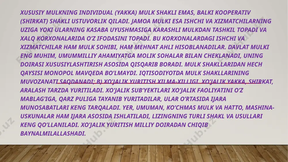 ar kamaytirish, shuningdek, 2030 yilga borib daromad darajasi o‘rtachadan yuqori bo‘lgan davlatlar qatoriga qo‘shilish ko‘zda tutilgan. bunga erishish uchun yaimning o‘sish sur’atlari hozirgi darajadan ancha yuqori bo‘lishi talab qilinadi. ushbu maqsadlarga ish o‘rinlarini yanada ko‘proq yaratish hamda fuqarolarning, jumladan, yoshlar, ayollar va nogironligi bor shaxslarning iqtisodiy jarayonlarda ishtirok etish imkoniyatlarini oshirish orqali erishish mumkin», deyiladi hisobotda. o‘zbekistonga yuqoridagi maqsadlarga erishish uchun quyidagi to‘rtta yo‘nalishda rivojlanish yordam berishi mumkin: 1) xususiy sektor o‘sishini rag‘batlantirish va barqaror ish o‘rinlarini yaratish; 2) davlatning iqtisodiyotdagi rolini isloh qilish; 3) fuqarolar manfaatlariga va inson kapitalini rivojlantirishga xizmat qiladigan dasturlarga investitsiya qilish; 4) ekologik barqaror kelajakni barpo etish. shuningdek, hisobotda rasmiylar uchun tavsiyalar berilgan va yuqorida keltirilgan yo‘nalishlarda quyidagi ustuvor islohotlarga e’tibor qaratish zarurligi qayd etilgan: mamlakatda xususiy sektor o‘sishini rag‘batlantirish uchun: yer, mehnat va moliyaviy resurslarni taqsimlash mexanizmlarini takomillashtirish; xususiy sektorda raqobatni rivojlantirishga yo‘naltirilgan normativ-huquqiy bazani isloh qilish; xususiy sektorning jahon iqtisodiyotiga integratsiyalashishiga ko‘maklashuvchi tashqi …