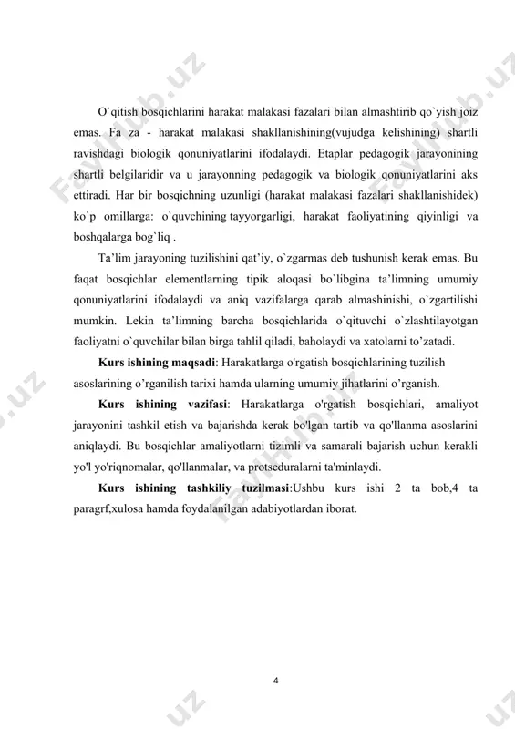 h pedagogik jarayonlarni oshirish, o'quvchilarning o'zlarini rivojlantirish va ta'lim muhitini samarali ta'minlashda o'rin oladi. quyidagi pedagogik tushunchalar jismoniy madaniyat vositalari bilan bog'liqdir.jismoniy madaniyat vositalari, har bir o'quvchi uchun individual ta'limni ta'minlashda juda muhimdir. bu vositalar o'quvchilarning har birining shaxsiy rivojlanish darajasiga mos keladi va ularning o'zlarini ifoda etish, jismoniy va ma'naviy rivojlantirishlari uchun imkoniyat yaratadi.jismoniy madaniyat vositalari, o'quvchilarga nazariy bilimlarni amaliyotga o'tkazish va o'quvchilarning ko'nikma va qabiliyatlarini rivojlantirishda juda samarali bo'lishi mumkin. masalan, sport inventarlarini qo'llash orqali o'quvchilarni jismoniy salohiyatlarini oshirish, jamoatchilikka qatnashish va jamoatchilik qoidalari bilan tanishishga yordam beradi.jismoniy madaniyat vositalari, o'quvchilarga tartib, tuzilma va samarali ishchi qoidalar bilan tanishish orqali disciplinani o'rgatishga yordam beradi. masalan, sport mashg'ulotlari orqali jismoniy faollikda qatnashish, jamoatchilik ruhini rivojlantirish va jamoat bilan birgalikda ishlashni o'rganish uchun yaxshi bir vositadir.jismoniy madaniyat vositalari, o'quvchilarning o'zlarini ta'lim jarayoniga qatnashishga qiziqtirish va ularga motivatsiya qilishda juda samarali bo'lishi mumkin. sport, musiqa, qo'shiqlar va boshqa jismoniy faoliyatlar o'quvchilarning …