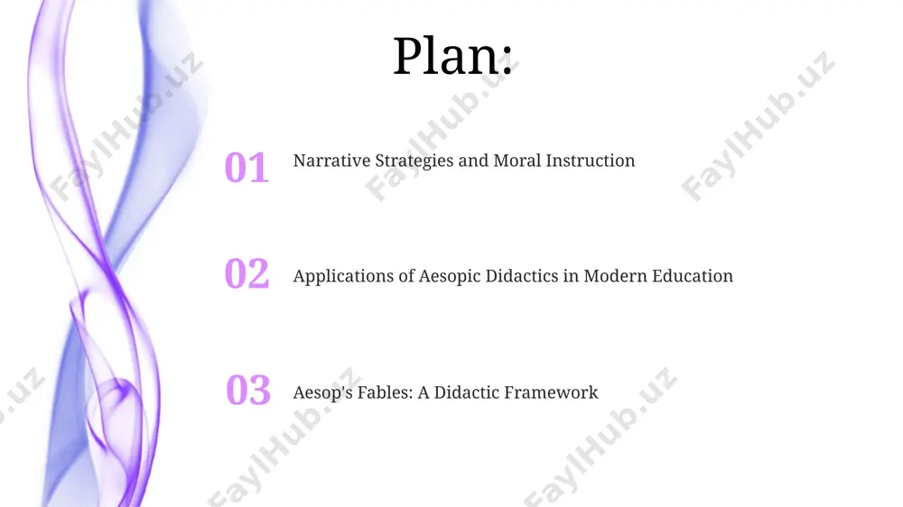 loping approximately 2-3 minute micro-lessons across diverse subjects, enhancing student engagement and retention in modern classrooms. aesop's fables: a didactic framework the repetitive nature of certain fable themes (e.g., the dangers of pride, the value of perseverance) reinforces the didactic message through repeated exposure, embedding key ethical principles in the reader's memory via mnemonic techniques. the fables employ various literary devices like anthropomorphism and allegory, enhancing their didactic impact by making abstract concepts like greed or humility relatable through familiar animal behaviours, impacting the reader’s understanding. thank you for your attention @taqdimot_robot image4.jpg image5.jpg image6.jpg image7.jpg image8.jpg image1.jpeg image2.jpeg image3.jpeg