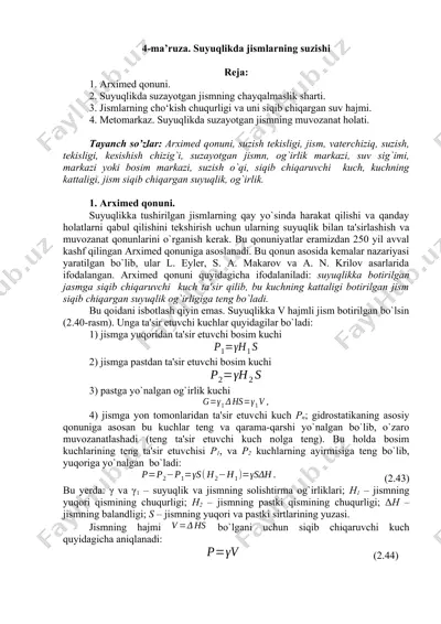 suyuqlikda jismlarning suzishi — DOCX
