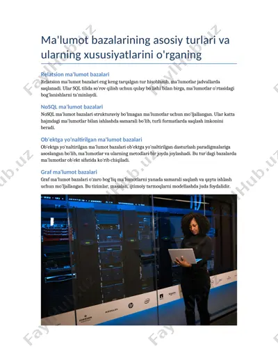 ma'lumot bazalarining asosiy turlari va ularning xususiyatlarini o'rganing — DOC