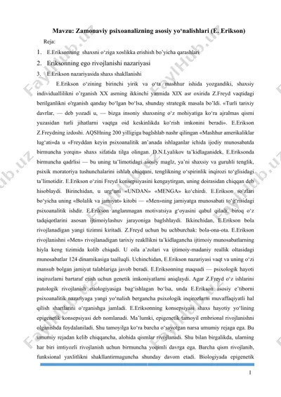 zamonaviy psixoanalizning asosiy yo‘nalishlari (e. erikson) — DOC