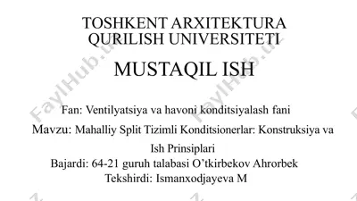 mahalliy split tizimli konditsionerlar — PPTX
