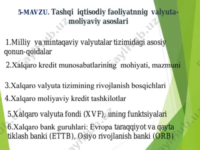 tashqi iqtisodiy faoliyatning valyuta-moliyaviy asoslari — PDF