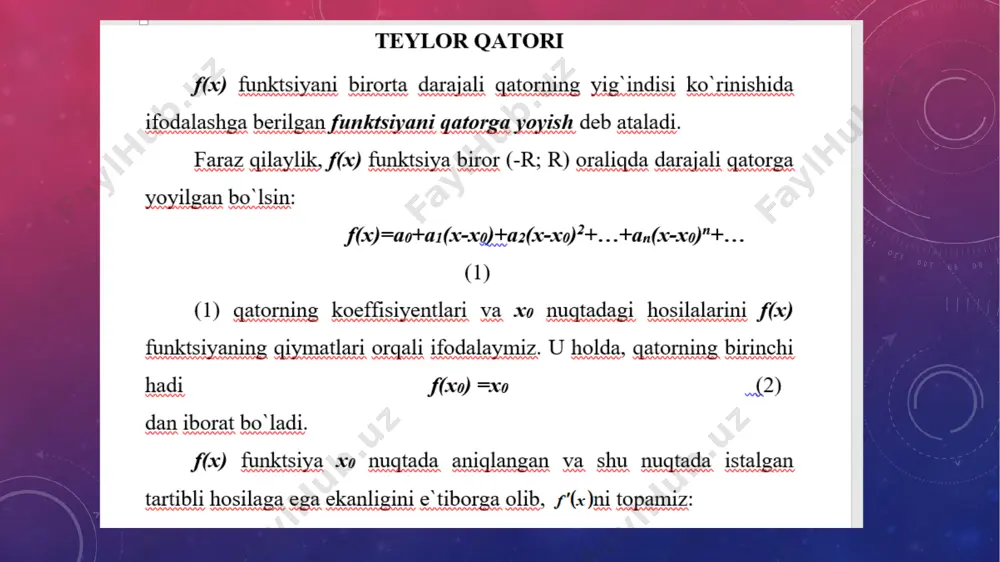 funksiyalarni teylor va makloren qatorlariga yoyishga doir misollar - Page 2
