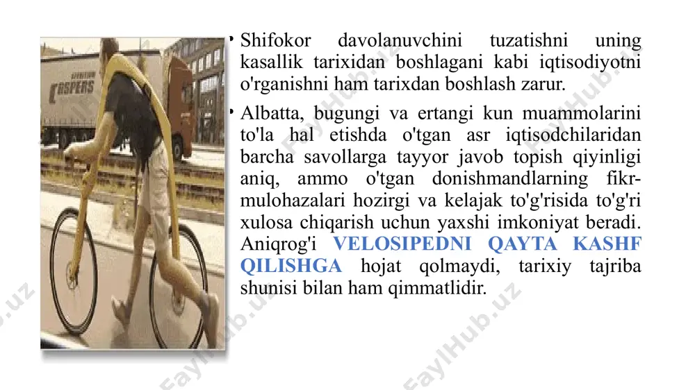 аҳмон абу зайд(1332-1406), у ўзининг 1370йилда ёзилган “китоб-ул-ибрар” (ибратли мисоллар китоби) асарида дунёда биринчи бўлиб, товарнинг икки хусусиятини – истеъмол қиймати ва қиймат тушунчаларини, оддий ва мураккаб меҳнатни, зарурий ва қўшимча меҳнатни ажрата билган, айирбошлаш жараёнида улар бир-бирига таққосланганда меҳнатни тенглаштириш шаклида юзага чиқиши, яъни товарда гавдаланган меҳнатнинг миқдори ва унинг нафлилигининг ҳисобга олиниши ҳам таъкиданган. 15 алишер навоийнинг иқтисодий масалаларига оид ғоялари “вақфия”(1482) ва “маҳбуб-ул-қулуб”(1500) асарларида маҳсулотни 3 қисмга кетган харажатга, ўзининг ва оиласининг эҳтиёжига, аҳолининг ижтимоий манфаатлари учун сарфлашга чақиради. бундан ташқари маҳсулотни яратишда меҳнатнинг роли ва ишлаб чиқариш воситаларнинг иштирокига алоҳида эътибор беради. бойликни ҳалол меҳнат билан топиш, тўплаш ва фойдаланиш зарурлигини таъкидлайди. лекин аристотелдан бошлаб бутун дунёнинг , жумладан марказий осиёнинг купгина олимлар изчил ўрганиш асосида иқтисодиёт назарияси фан сифатида шаклланмаган эди. кўпгина мамлакатларда миллий бозор шаклланган ва жаҳон бозори вужудга келаётган даврларда “сиёсий иқтисод” номи билан шакллана бошланди. сиёсий иқтисод грекча сўздан олинган бўлиб, “политикос”-ижтимоий, …