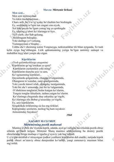 mirtemir lirikasi — DOCX