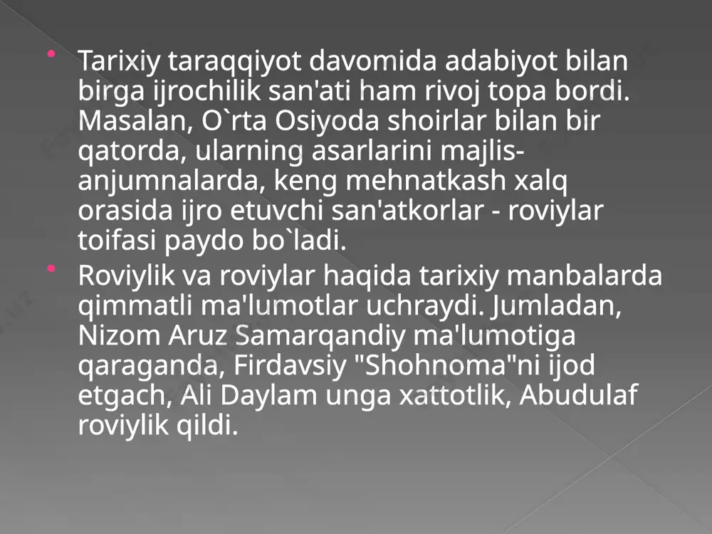 kunda ham o`z qimmatini yo`qotgani yo`q. 3. demosfen va sisteronlarning notiqlik tarixidagi o`rni va o`ziga xos xususiyatlari. demosfen notiqlik bilan shug`ullanishdan avval o`z ustozi yo`lidan borib, boshqalarga sudda so`zlanadigan nutqning matnini yozib berar va bu ishlari uchun yaxshigina haq olar edi. bora-bora nutqiy matnlar yozish demosfenni qoniqtirmaydi. u otashin vatanparvar sifatida ijtimoiy faoliyatini vatanining ravnaqi uchun sarflashni orzu qiladi. yosh notiqning xalq oldidagi birinchi nutqi ayanchli holda: to`polon, kulgi, qiyqiriq, hushtak chalib masxaralash bilan qarshi olinadi. u o`z nutqini tugatolmay minbardan tushishga majbur bo`ladi. demosfen nutqining bunday ayanchli tugashi tabiiy edi, chunki uning tovushi juda past bo`lib, bir oz duduqlanar, "r" harfini talaffuz etolmas, g`uldirab, mujmal gapirar edi. bulardan tashqari, uning elkasini qimirlatib turadigan odati ham bo`lib, ko`pchilik orasida o`zini tog`ri tuta bilmas edi. xalq majlislaridan birida demosfen o`zini ikkinchi bor sinab ko`radi. lekin bu safar ham muvaffaqiyatsizlikka uchraydi. shundan so`ng demosfen o`z nutqidagi kamchiliklarni boshqa takrorlamaslik uchun astoydil bosh …