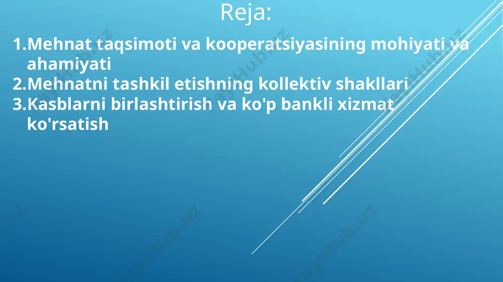 bilan birlashtirilgan odamlar. mehnatni tashkil etishning keng tarqalgan jamoaviy shakllaridan biri bu brigada shaklidir. brigada-ishlab chiqarish jamoasining bir qismi bo'lgan ishchilar guruhi doimiy ravishda ham, vaqtincha ham tuziladi. mehnatni tashkil etishning brigada shakli mehnat jarayonlarini tashkil etish va rag'batlantirishning progressiv shakllaridan biri hisoblanadi. bu ish vaqtidan, ishlab chiqarish uskunalaridan yanada samarali foydalanish, mehnat unumdorligini oshirish uchun sharoit yaratadi. mehnatni tashkil etishning kollektiv shakllari mehnat taqsimotining xususiyatiga qarab murakkab brigadalarning uch turi ajratiladi: - to'liq mehnat taqsimoti va ishchilarning tor ixtisoslashuvi bilan; - to'liq bo'lmagan mehnat taqsimoti va ishchilar bilan bog'liq kasblarni birlashtirish bilan; - mehnat taqsimotisiz, ishchilarning to'liq almashinuvi bilan. ular, qoida tariqasida, keng ishlab chiqarish profilidagi yuqori malakali ishchilarni birlashtiradi. kompleks brigadalar o'zaro bog'liq ishlarni bajaradigan, shuningdek murakkab agregatlar va mexanizmlarga xizmat ko'rsatadigan turli kasblardagi ishchilardan tashkil topgan. kompleks brigada tarkibiga asosiylaridan tashqari yordamchi ishchilar, shuningdek mutaxassislar va xizmatchilar kirishi mumkin. yarim kunlik ish-xodimning asosiy ishdan bo'sh vaqtlarida bitta …