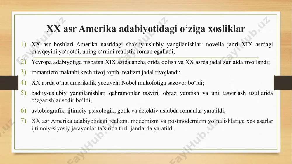 lduin 1962-yil 42 «qo'ng'iroq idishi» silvia plath 1963 -yil 43 «stoner» jon uilyams 1965-yil 44 «dahshatli qotillik» truman capote 1966-yil 45 «usta» bernard malamud 1966-yil 46 «nat tyornerning e'tiroflari» uilyam styron 1967-yil 47 «dunyoviy lazzatlar bog'i» joys kerol oates 1967-yil 48 «beshinchi kushxona yoki bolalar salib yurishi» kurt vonnegut 1969-yil 49 cho'qintirgan ota mario puzo 1969-yil 50 «boy odam, kambag'al odam» irvin shou 1970-yil 51 «las-vegasdagi qo'rquv va nafrat» hunter s. tompson 1971-yil 52 «pochta bo'limi» charlz bukovski 1971-yil 53 «optimistning qizi» eudora uelti 1972-yil 54 «gravitatsiya kamalagi» tomas pynchon 1973-yil 55 «ragtime» edgar lourens doktoru 1975-yil 56 «gumboldtdan sovg'a» saul bellow 1975-yil 57 «kuz nuri» jon gardner 1976-yil 58 «shosha» isaak bashevis-zinger 1978-yil 59 «billi milliganning sirli ishi» daniel keyes 1981-yil 60 «binafsha rang» elis uoker 1982-yil 61 «sider uyi qoidalari» jon irving 1985-yil 62 «oq shovqin» don delillo 1985-yil 63 «yo'qolib borayotgan tabiat mamlakatida» pol auster 1987-yil 64 …