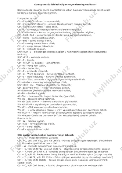 kompyuterda ishlatiladigan tugmalarning vazifalari — DOCX