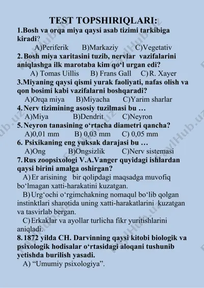 psixologiya test topshiriqlari — DOC